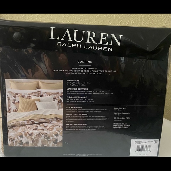 NWT LAUREN RALPH LAUREN Corrine Tonal Leaf King Duvet Cover Set Duvet Covers